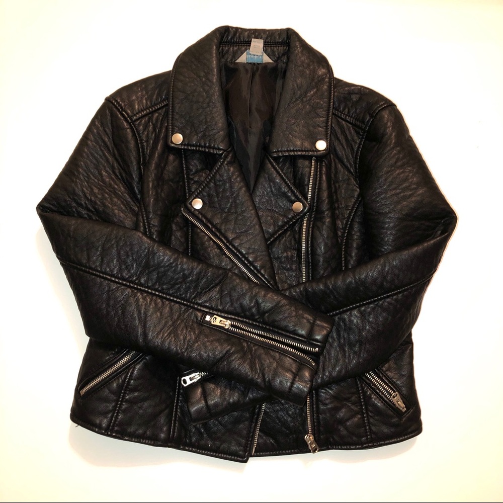 Faux Leather Motto Jacket